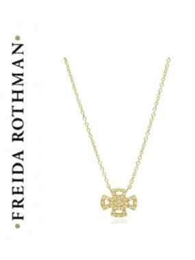 Freida Rothman PAVÉ CROSS PENDANT NECKLACE Sterling Silver/14k Matte Gold